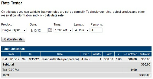 Rate Tester - Equipment Rental Example